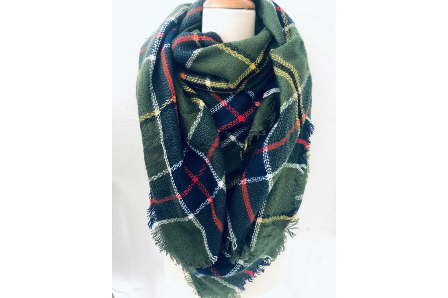 Écharpe Foulard Blanc à Rayures Tartan - 180 X 80 Cm, Viscose, Unisexe Tendance