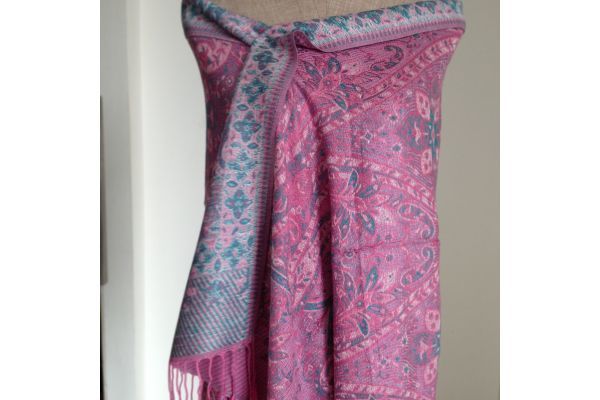 Grand Châle Pashmina En Laine Indienne - Fait Main - Dimensions 80x40 Pouces (approx) - Motif Géométrique - Neuf Avec étiquettes