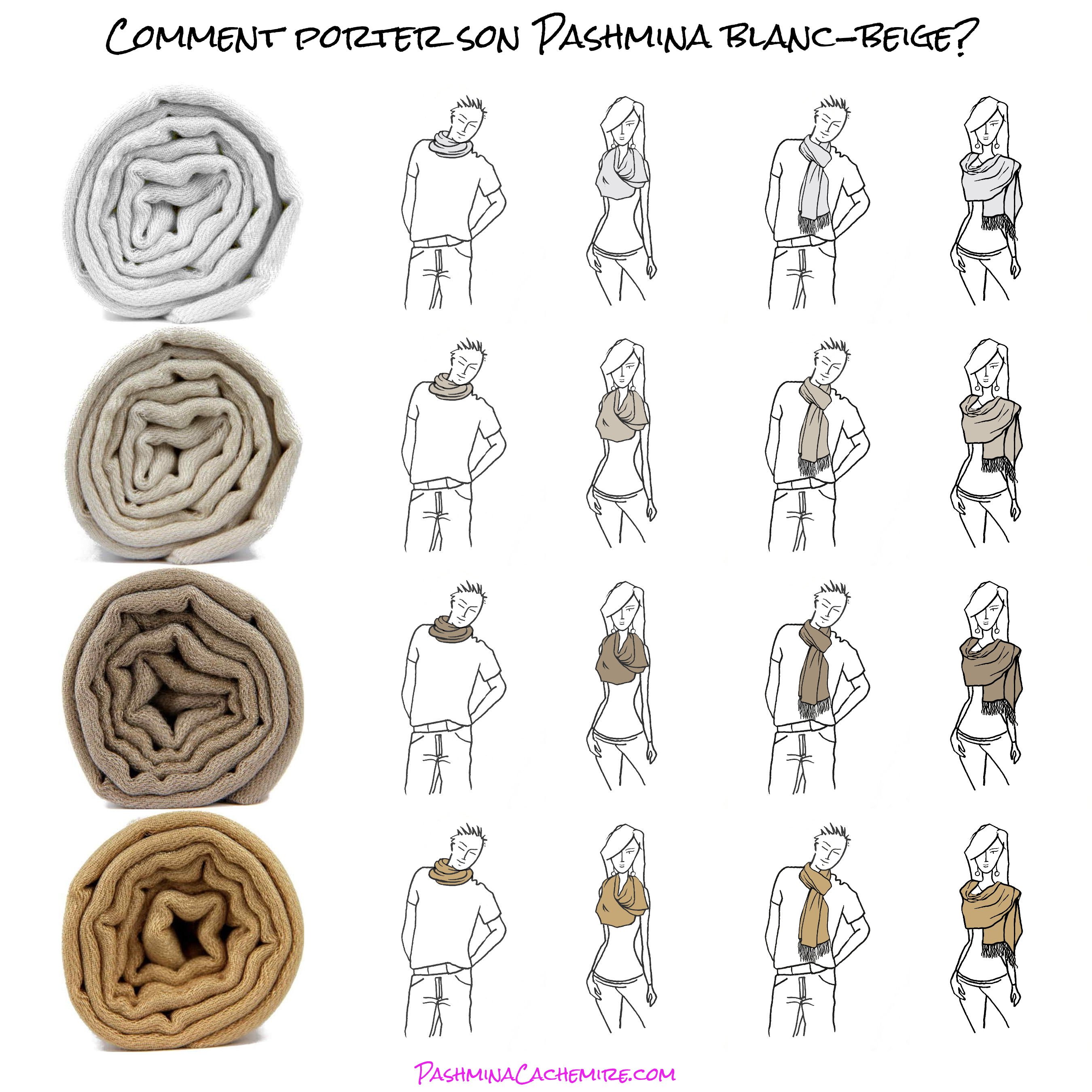 Les différentes facon de porter un pashmina Beige