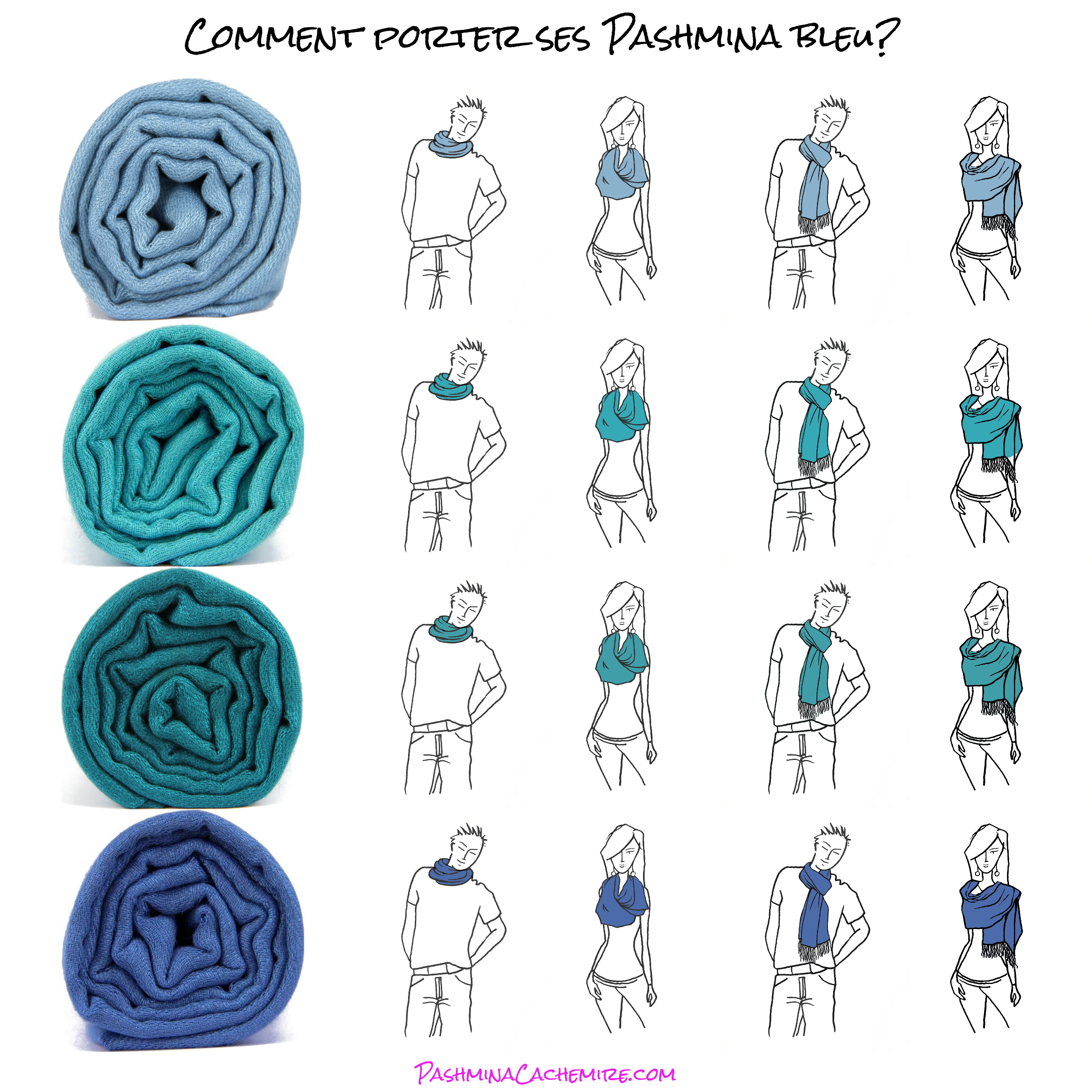 comment porter son pashmina Bleu